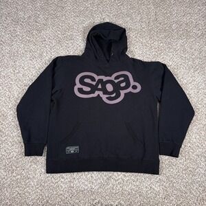 Saga Outerwear Hoodie Mens M Black Pullover Graphic Logo Fleece Lined Casual